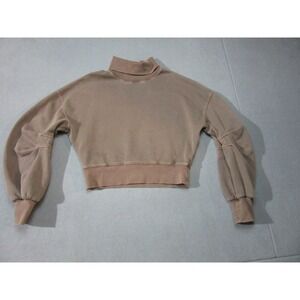 Free People Sweatshirt Womens XS Brown Cropped Turtleneck Barrel Sleeve Movement
